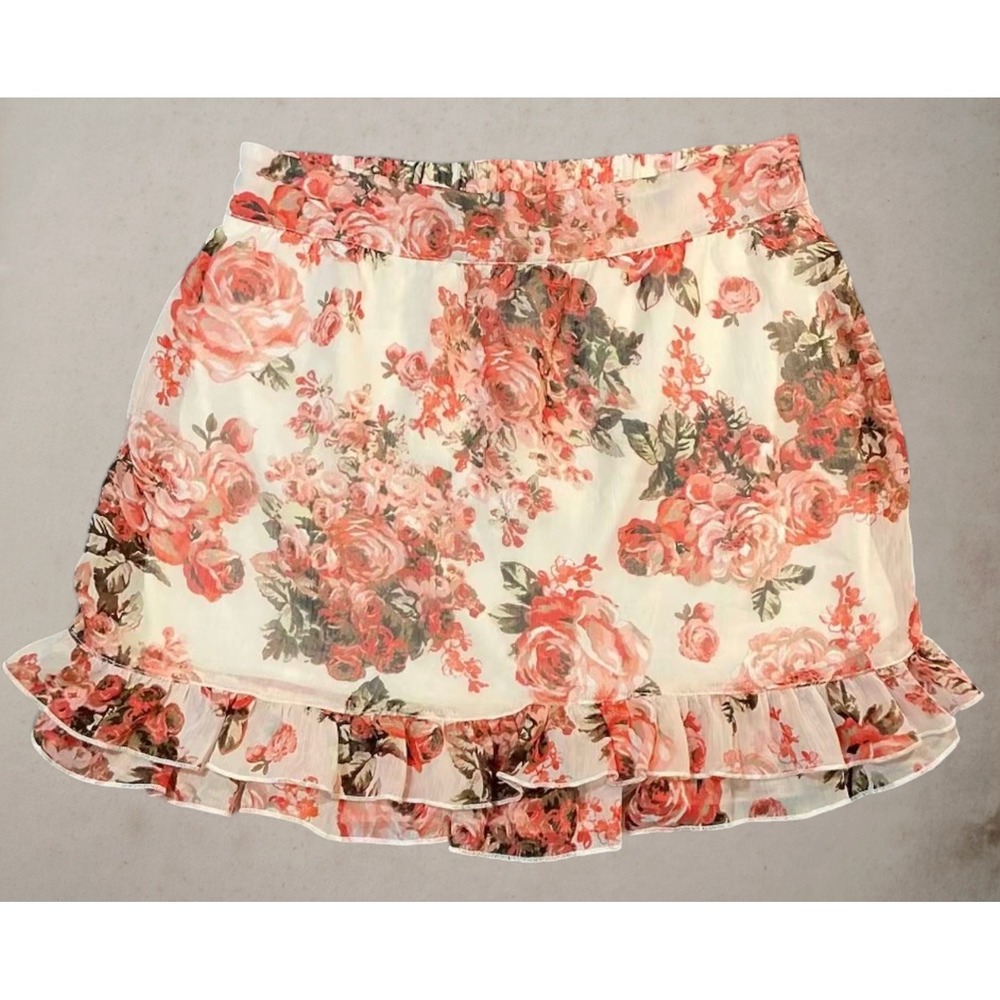 Wrapper Floral Rose Print Ruffle Mini Skirt Cottagecore Romantic Boho Fairy Med